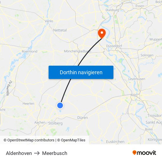 Aldenhoven to Meerbusch map