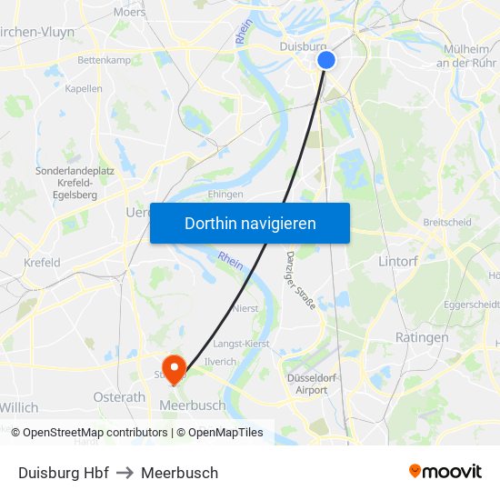 Duisburg Hbf to Meerbusch map