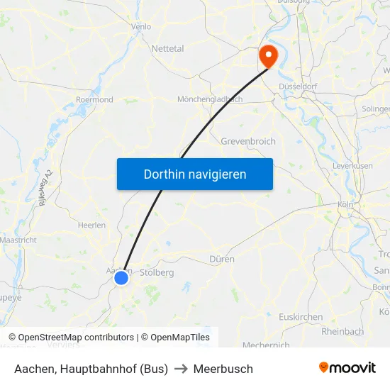 Aachen, Hauptbahnhof (Bus) to Meerbusch map