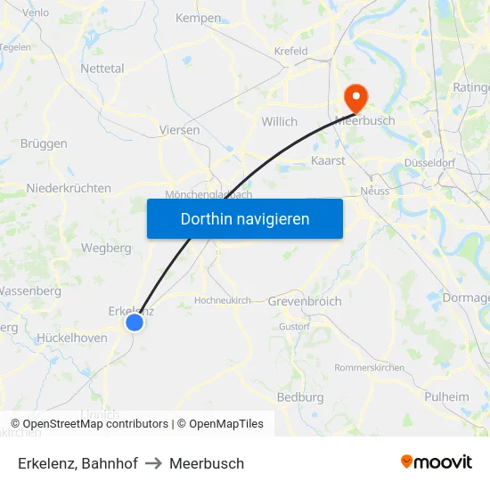 Erkelenz, Bahnhof to Meerbusch map