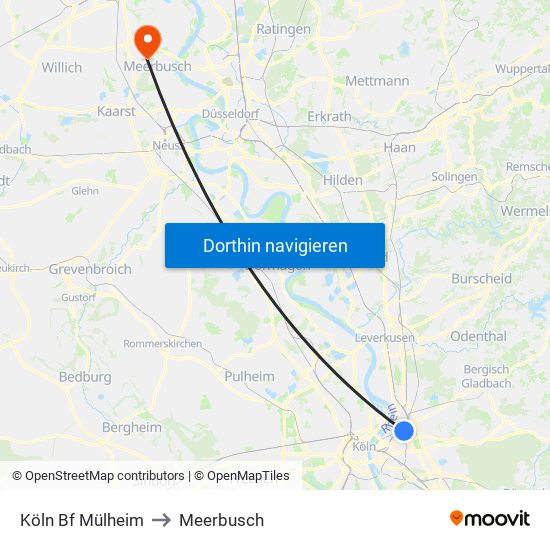 Köln Bf Mülheim to Meerbusch map