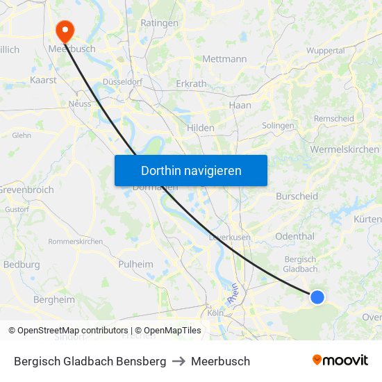 Bergisch Gladbach Bensberg to Meerbusch map