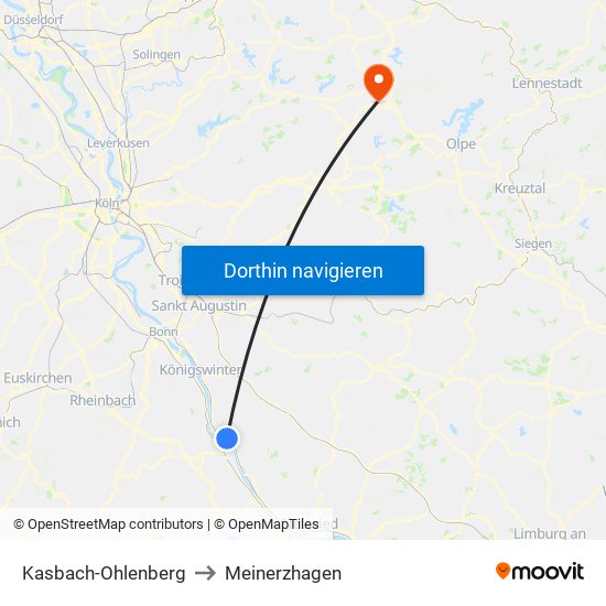 Kasbach-Ohlenberg to Meinerzhagen map