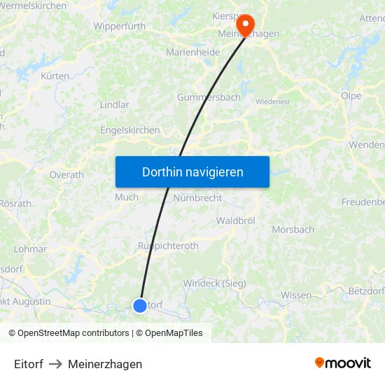 Eitorf to Meinerzhagen map