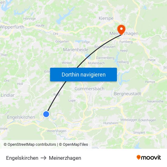 Engelskirchen to Meinerzhagen map