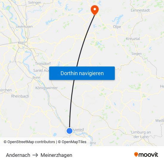 Andernach to Meinerzhagen map