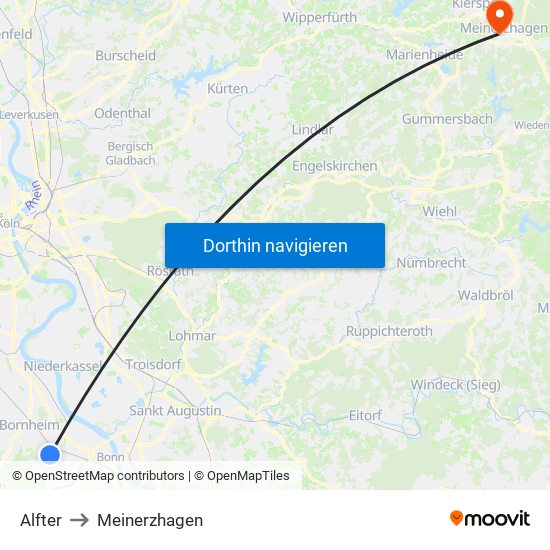 Alfter to Meinerzhagen map