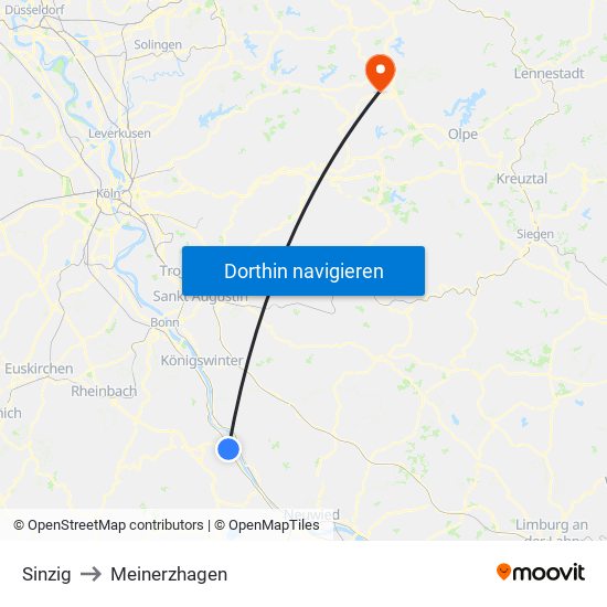 Sinzig to Meinerzhagen map