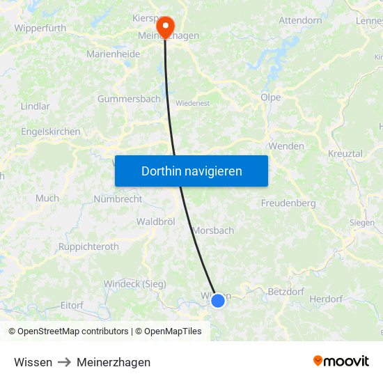 Wissen to Meinerzhagen map