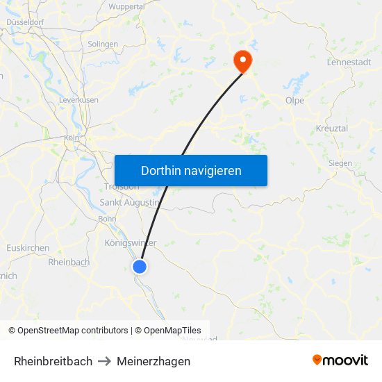 Rheinbreitbach to Meinerzhagen map