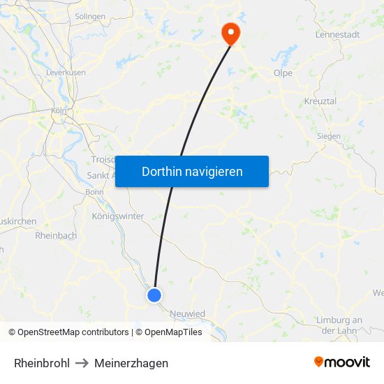 Rheinbrohl to Meinerzhagen map