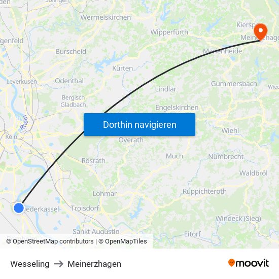 Wesseling to Meinerzhagen map