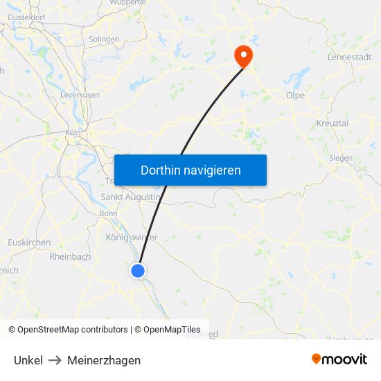 Unkel to Meinerzhagen map