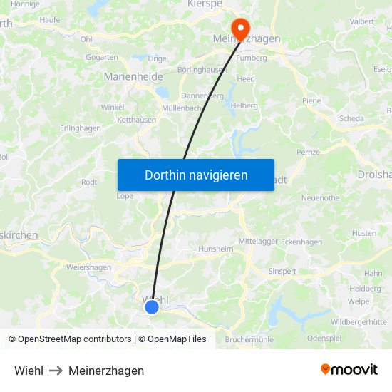 Wiehl to Meinerzhagen map