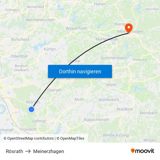 Rösrath to Meinerzhagen map