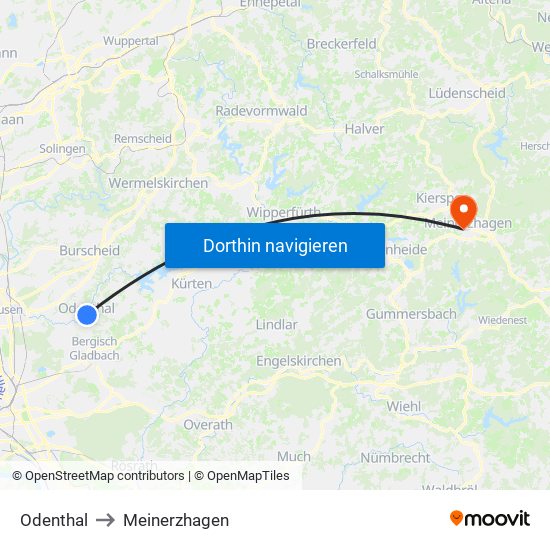 Odenthal to Meinerzhagen map