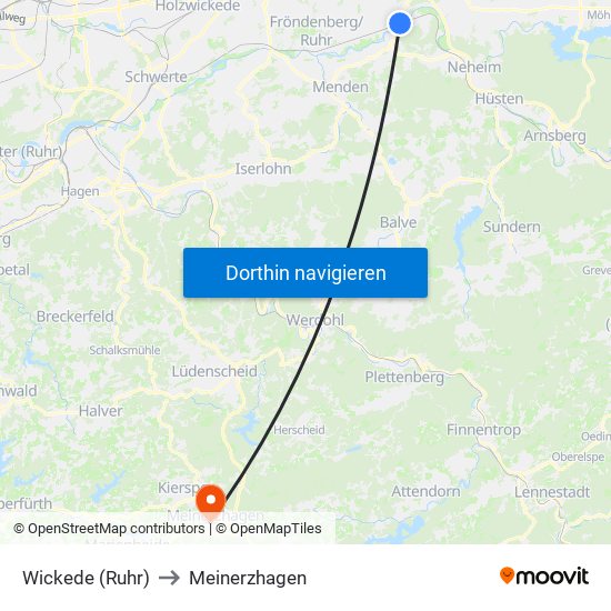 Wickede (Ruhr) to Meinerzhagen map