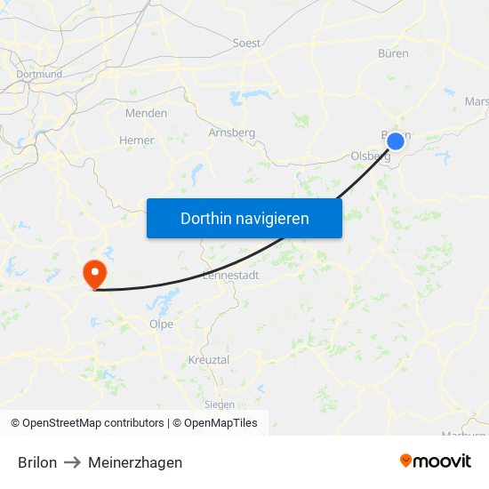 Brilon to Meinerzhagen map