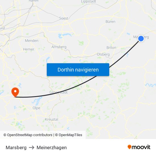 Marsberg to Meinerzhagen map