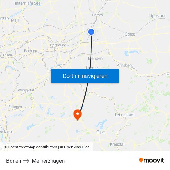 Bönen to Meinerzhagen map