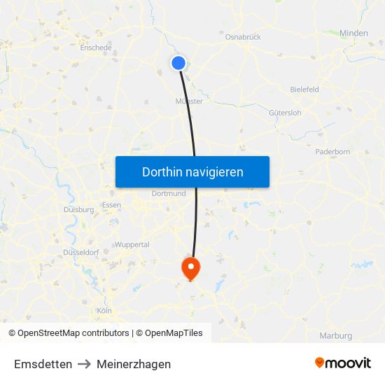 Emsdetten to Meinerzhagen map