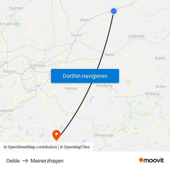 Oelde to Meinerzhagen map