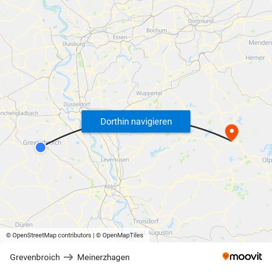 Grevenbroich to Meinerzhagen map