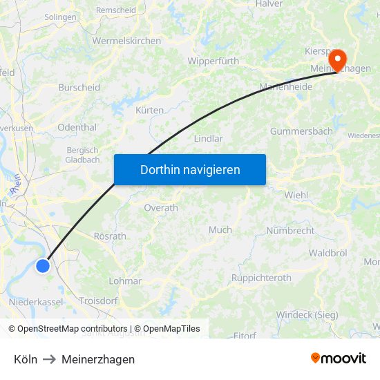 Köln to Meinerzhagen map