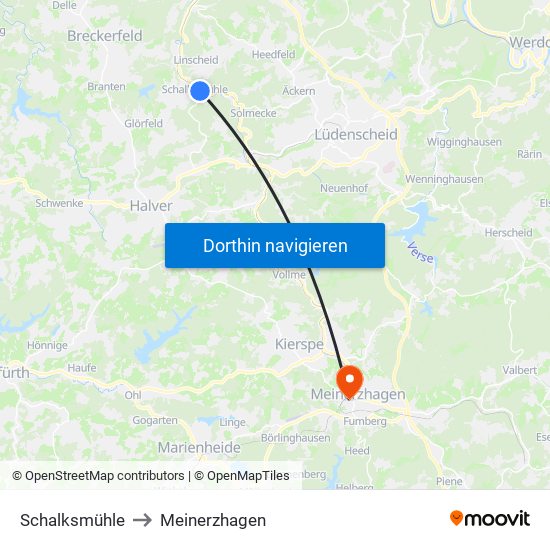 Schalksmühle to Meinerzhagen map