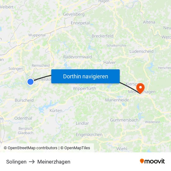 Solingen to Meinerzhagen map