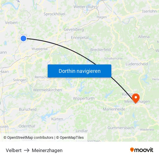 Velbert to Meinerzhagen map