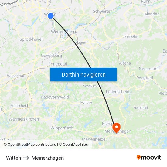 Witten to Meinerzhagen map