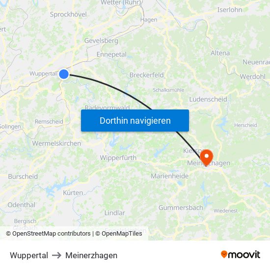 Wuppertal to Meinerzhagen map