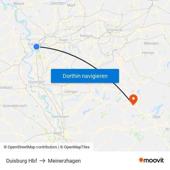 Duisburg Hbf to Meinerzhagen map