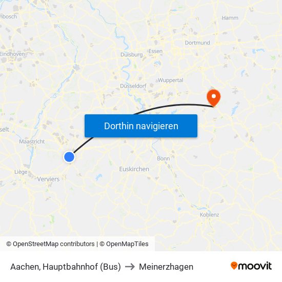 Aachen, Hauptbahnhof (Bus) to Meinerzhagen map