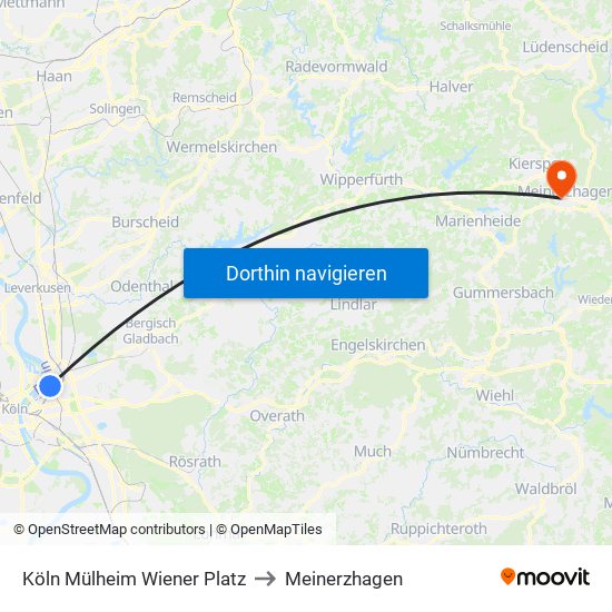 Köln Mülheim Wiener Platz to Meinerzhagen map