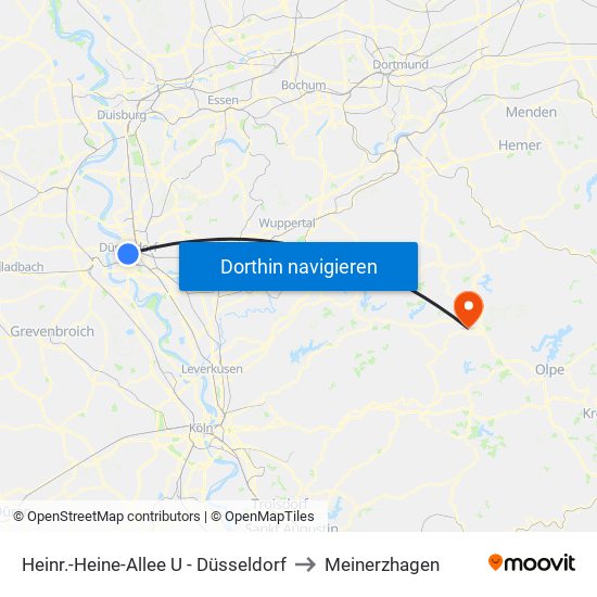 Heinr.-Heine-Allee U - Düsseldorf to Meinerzhagen map