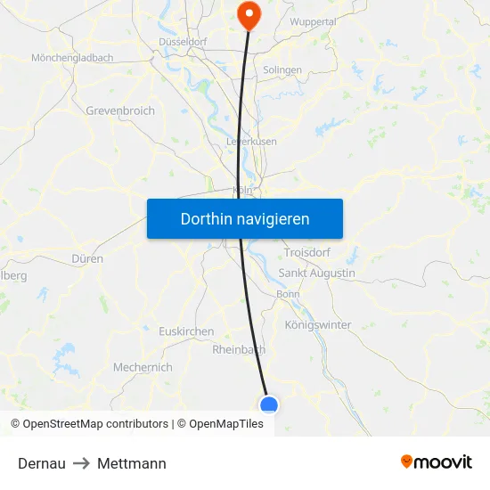 Dernau to Mettmann map