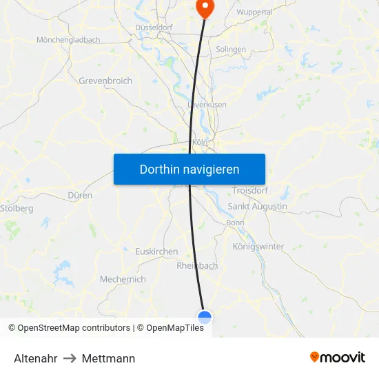 Altenahr to Mettmann map