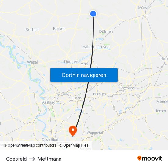 Coesfeld to Mettmann map