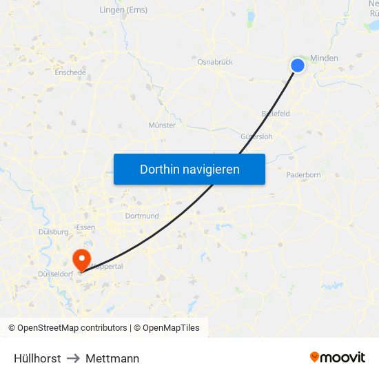 Hüllhorst to Mettmann map