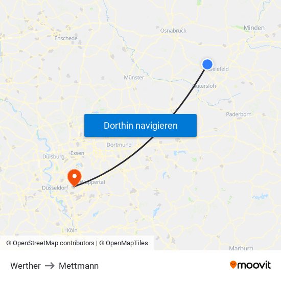 Werther to Mettmann map