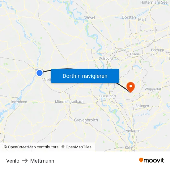 Venlo to Mettmann map