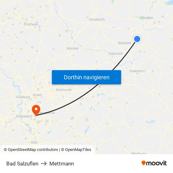 Bad Salzuflen to Mettmann map