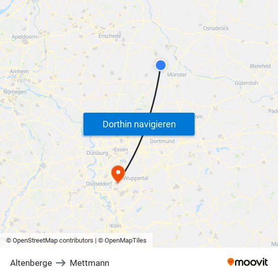 Altenberge to Mettmann map