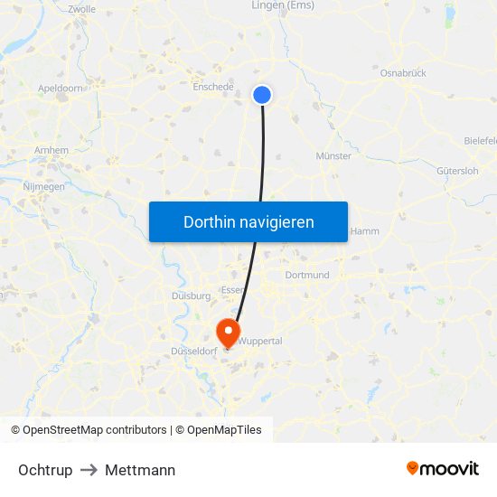 Ochtrup to Mettmann map