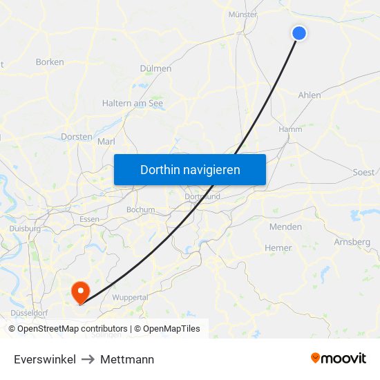 Everswinkel to Mettmann map