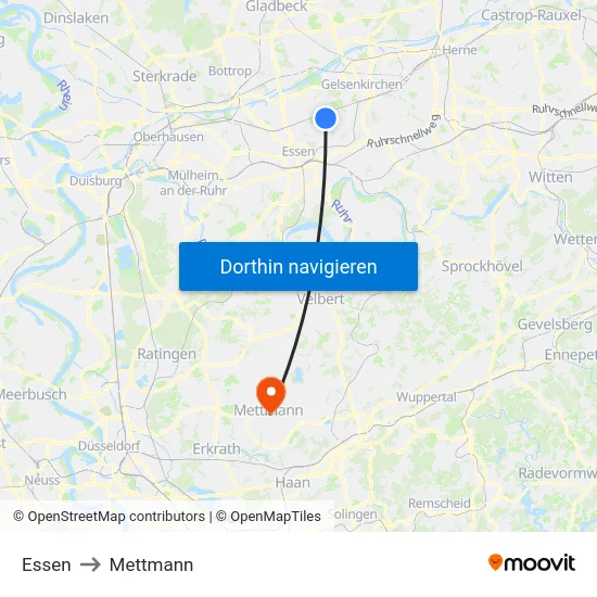 Essen to Mettmann map