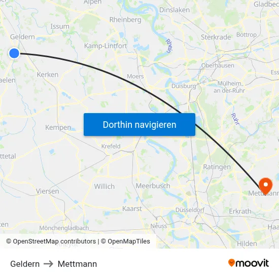 Geldern to Mettmann map