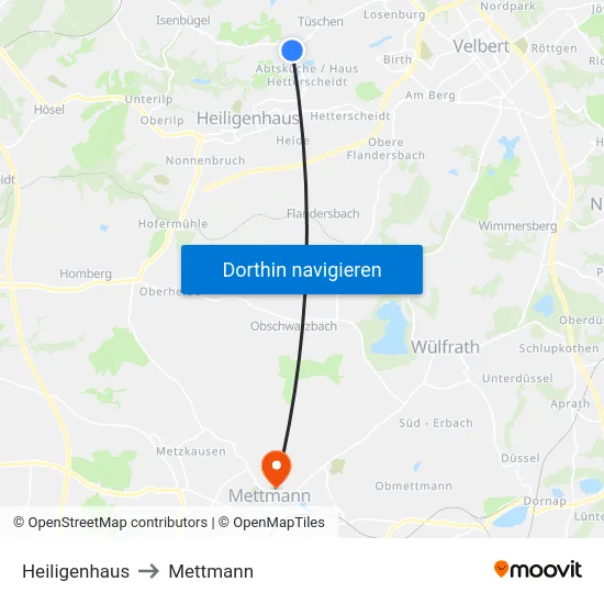 Heiligenhaus to Mettmann map